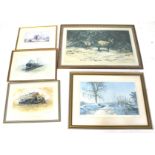 Four signed David Sheperd prints and a Terence Cuneo signed print.