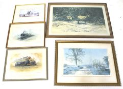 Four signed David Sheperd prints and a Terence Cuneo signed print.
