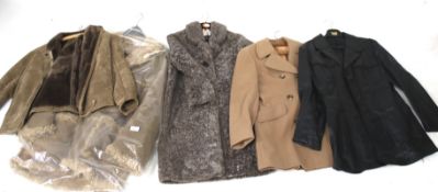 Two sheepskin coats, a leather jacket and a woollen coat.