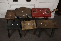 An assortment of 19th century and later stools and occasional tables.