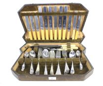 A 1930s canteen of stainless steel old English pattern cutlery.