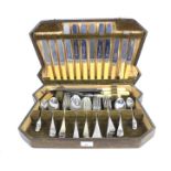 A 1930s canteen of stainless steel old English pattern cutlery.