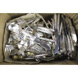 An assortment of silver plated flatware cutlery.