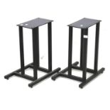 A pair of metal floor speaker stands.