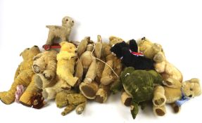 A collection of vintage teddy bears.