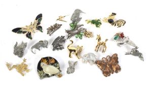 Twenty brooches modelled as animals. Including a rabbit, elephant, cat, etc.