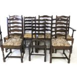 A contemporary oak extending refectory style dining table and six chairs.