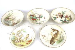 A Victorian transfer printed dessert service of water nymphs, fairies and little people.