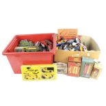 Two boxes of playworn toy diecast model vehicles. Including Matchbox, Dinky and Corgi, etc.