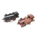 Two Hornby O gauge tinplate clockwork locomotives. Both 0-4-0, LMS livery (one overpainted). 16.