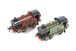 Two Hornby O gauge clockwork tinplate locomotives. Both 0-4-0, one in LMS livery no.