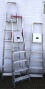 Three assorted aluminum step ladders. Beldray and Hailo, etc.