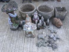 An assortment of garden ornaments.