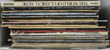 A collection of 33RPM vinyl LP records.