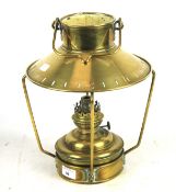 A vintage brass hanging oil lamp. H32cm