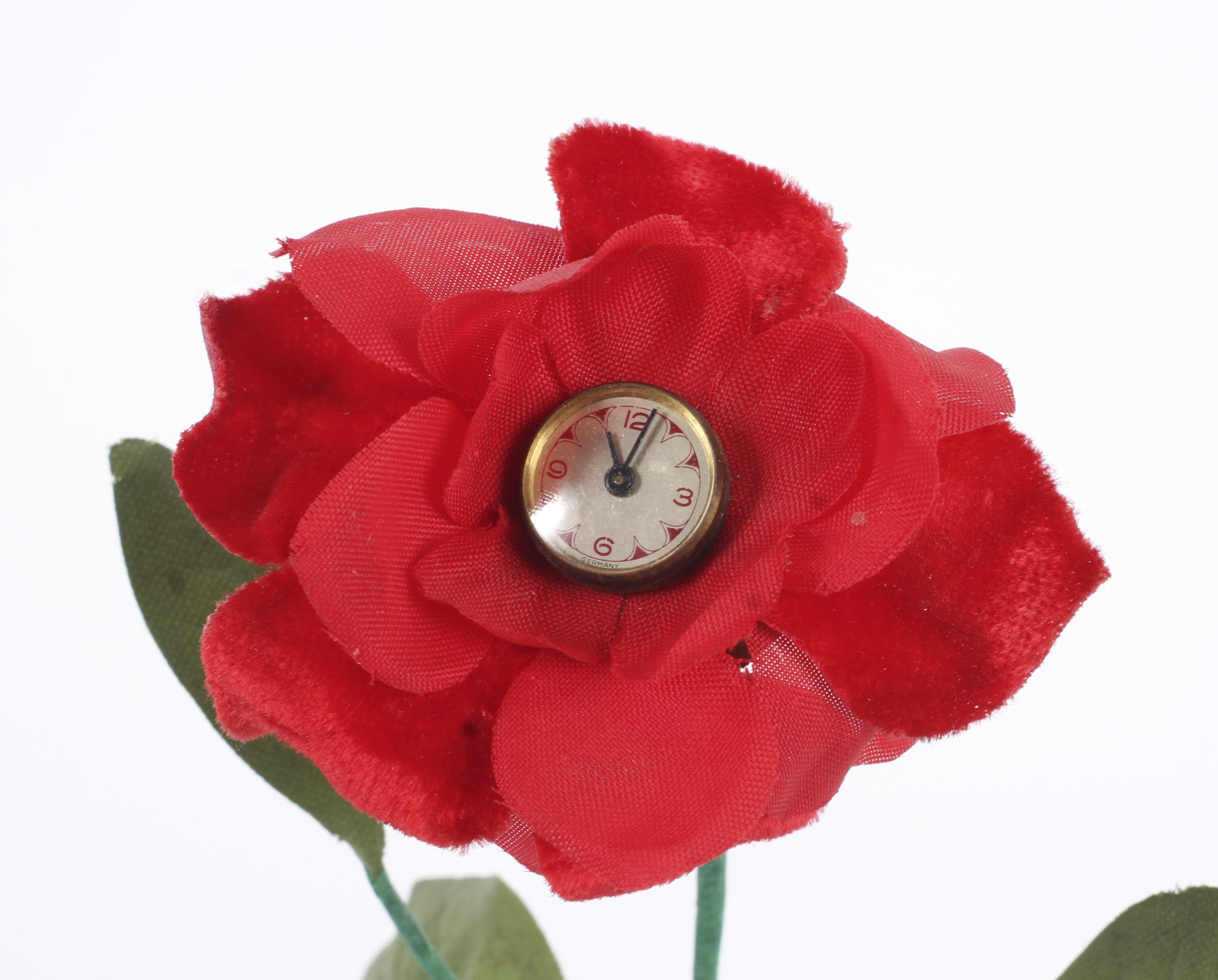 A German felt flower mounted clock in or - Image 2 of 4