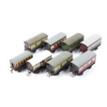 Eight O gauge coaches. Mostly Hornby, in