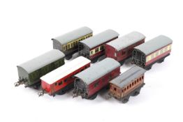 Eight O gauge coaches. Mostly Hornby, in