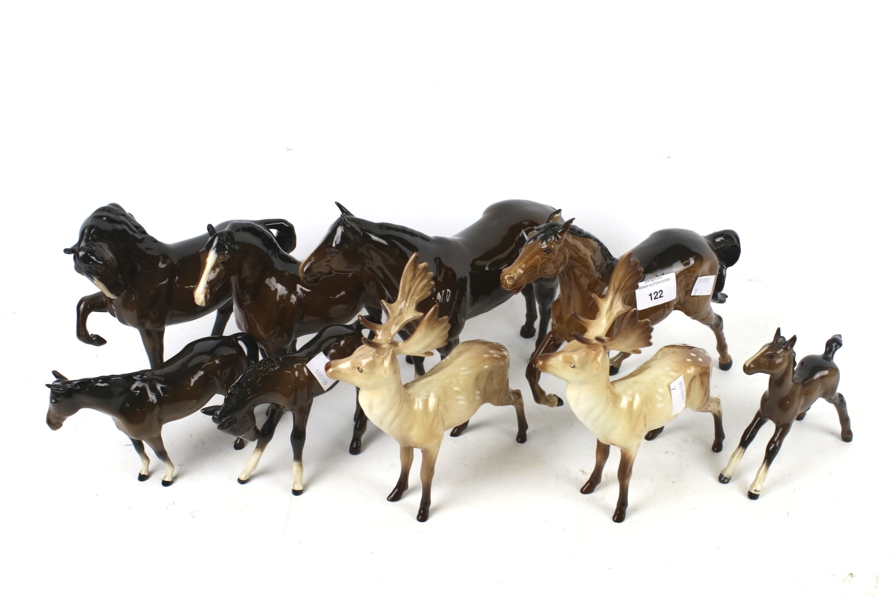 Nine Beswick animals. Comprising horses,