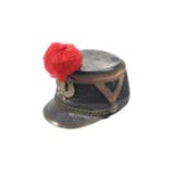 A 19th Century French Republican Guard 'Shako' army hat /helmet with red feather plume to front,