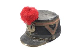 A 19th Century French Republican Guard 'Shako' army hat /helmet with red feather plume to front,