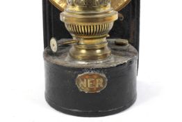 Railway Interest - ' NER' North Eastern Railway waiting room wall-mounted oil lamp with brass