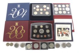 3 proof sets 2003, 2004 & 2005 in red leather case and 1995 B.U. set + a few nickel crowns, etc.