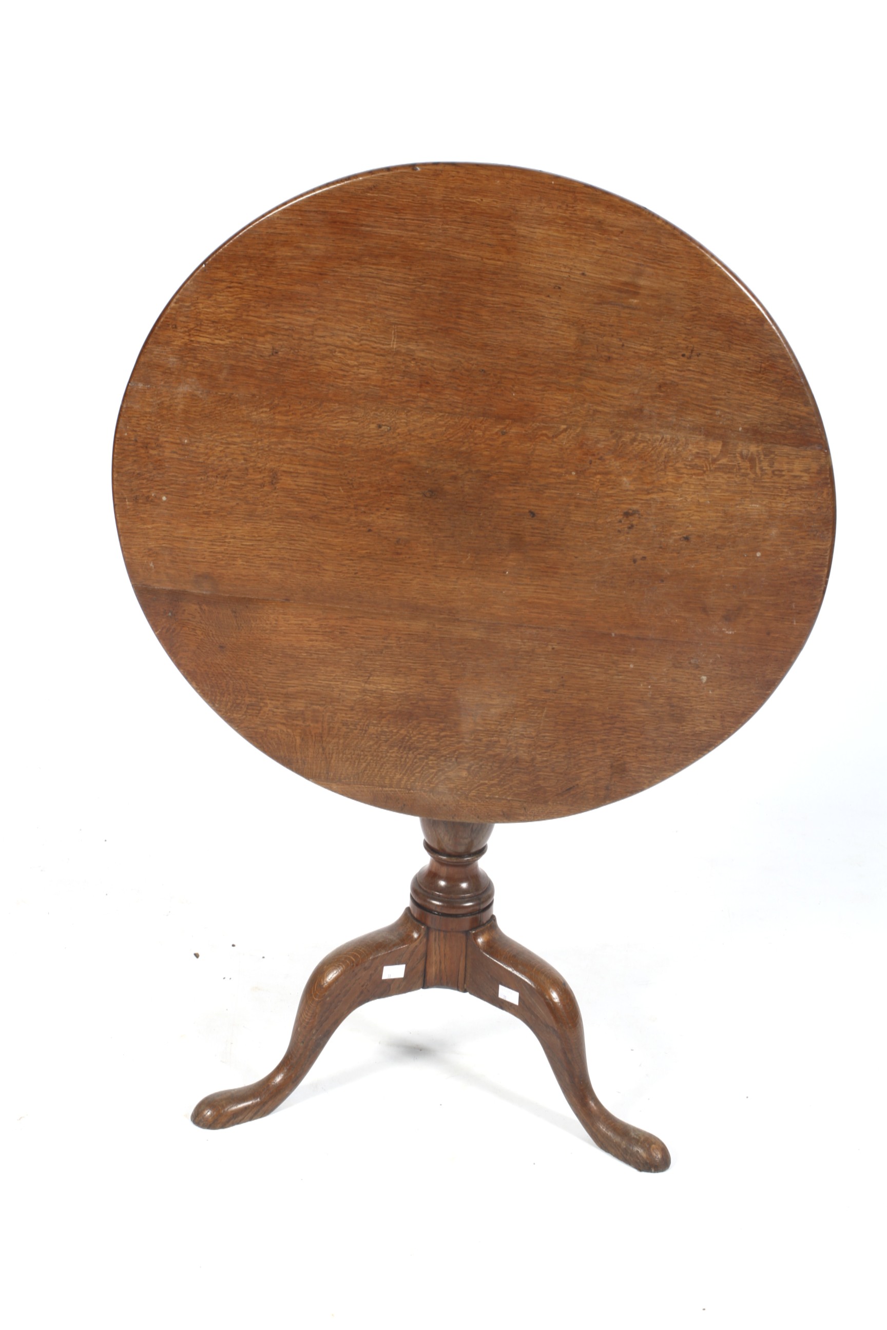 A George III Oak tilt top tripod table with baluster column and circular top, 72. - Image 2 of 2