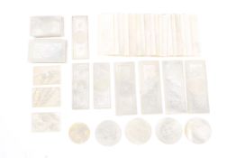 Regency Gaming Counters - a collection of 38 Mother of Pearl engraved counters,