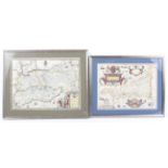 Maps : two hand coloured and printed maps,
