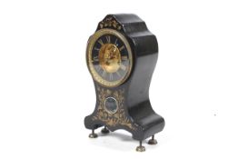A circa 1900 ebonised case balloon mantle clock with open escapement,