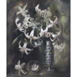 Donald Brooke (20th Century), Still Life of a Vase of Lilies, oil on board.