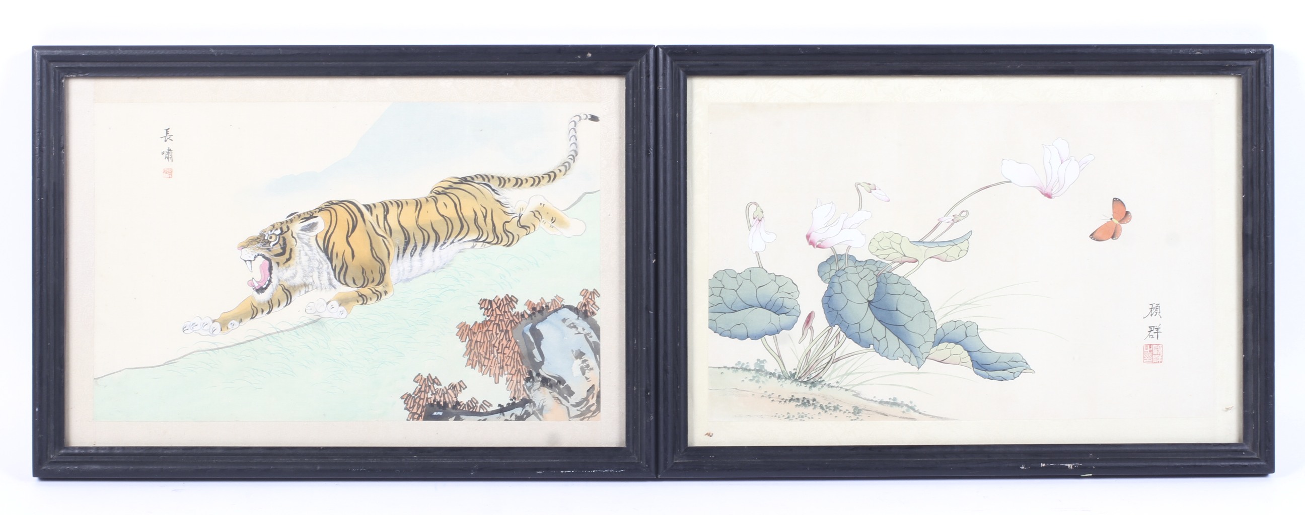 Two framed mid-20th century Chinese silk paintings.