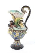 A 19th Century Majolica Ewer / Vase indistinctly stamped under ,