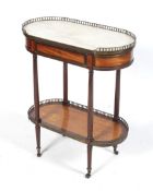 An early 19th century French Mahogany and satinwood writing etage of 2 tiers with marble top and
