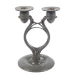 An unusual 19th century Pewter table centre piece twin branch possibly by ' Tudric' as bearing a 4