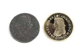 Two copies of a 1663 petition crown coin and another Charles II coin