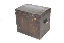 A circa 1860 steel bound Oak silver Chest marked ' Capt Guise' opening to reveal a green baize