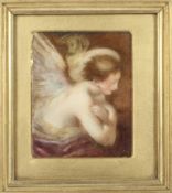 A framed late 19th century portrait miniature of an angel, on ivory.