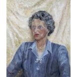 L Rochford (Mid-20th Century), portrait of a lady in a blue dress, oil on board.