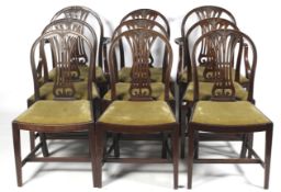 A Georgian style Mahogany Stained long set of 9 (2 + 7 ) DINING CHAIRS having 2 carver chairs,