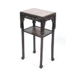 A 19th century Chinese hardwood Rouge marble topped two tiered side table,