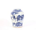 A Chinese porcelain Qing Dynasty blue and white baluster Warrior vase.