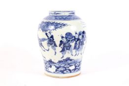 A Chinese porcelain Qing Dynasty blue and white baluster Warrior vase.