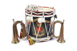 A Queen Elizabeth II military Royal Engineers' drum (37 cm high & 39 cm diameter) together with