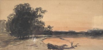 Late 19th Century School, Sunset Lake Landscape, watercolour on paper.