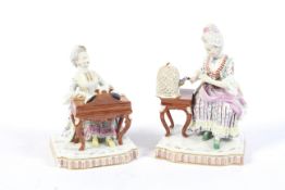 A pair of Meissen figures of ladies from a set of the Senses, circa 1880.