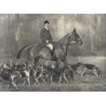 After Alfred G Haigh Monochrome Hunting Engraving Master Of Fox hounds on horseback,
