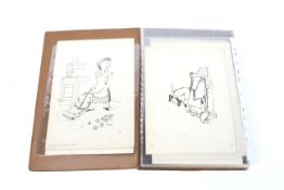 WJ Edwards (mid-20th century), an album of ink, pencil and watercolour cartoon sketches,