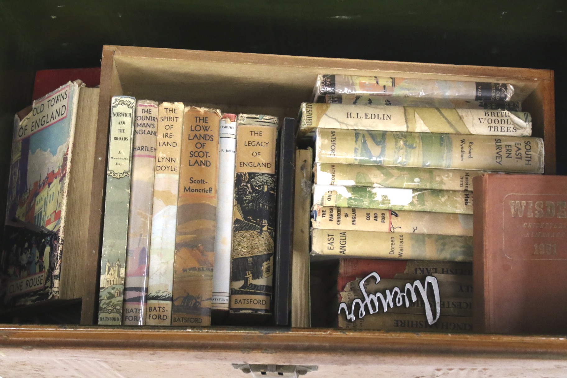 A vintage Japanned metal travelling trunk containing books. The books mostly travelling related. - Image 2 of 2